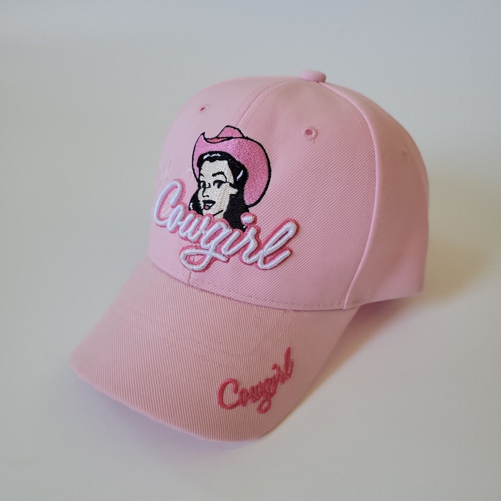 3D Embroidered Cowgirl Design Ball Cap Bubblegum Pink Coquette Western Rodeo